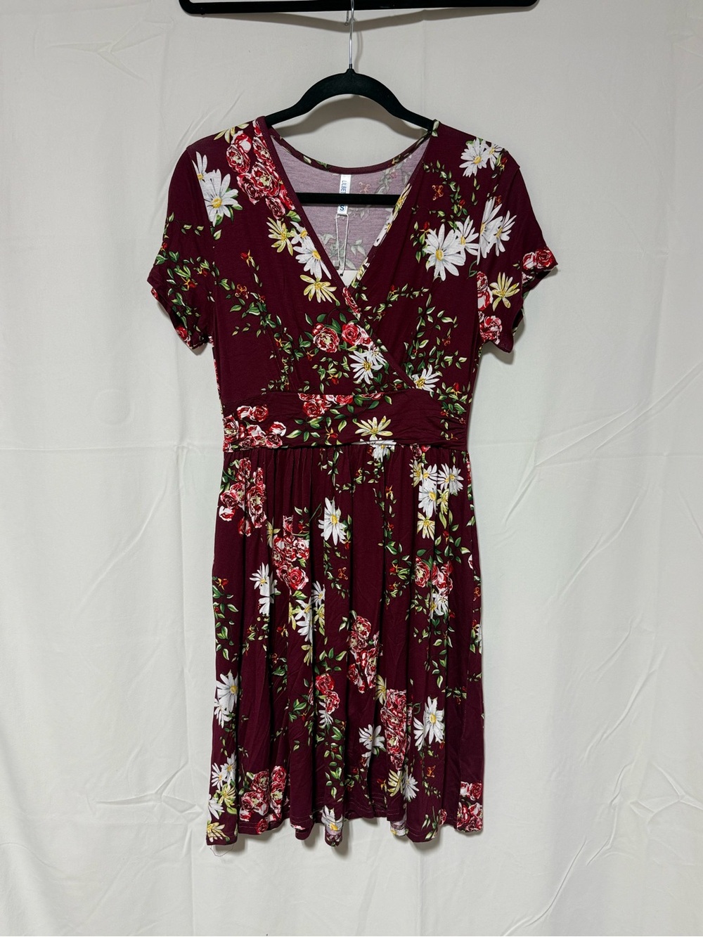 Women's Burgundy Floral Wrap Dress